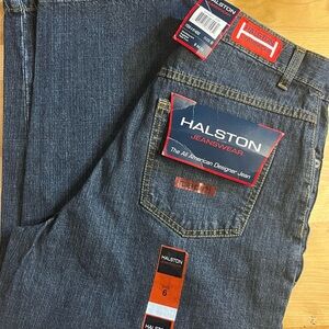 Halston Heritage Men's Dark Blue Straight Jeans with Contrast Stitching